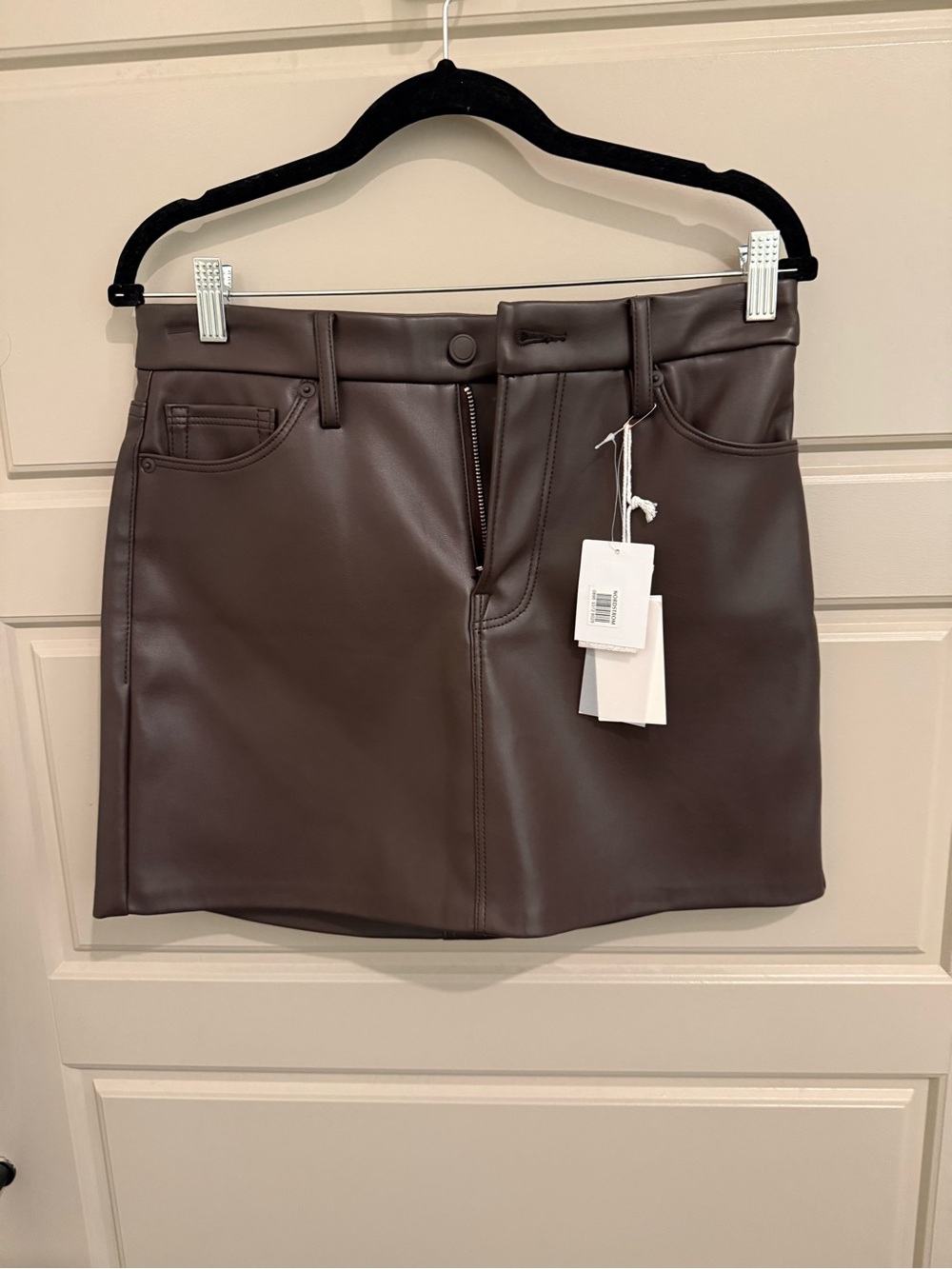 Good American Chocolate Brown Faux Leather Mini Skirt